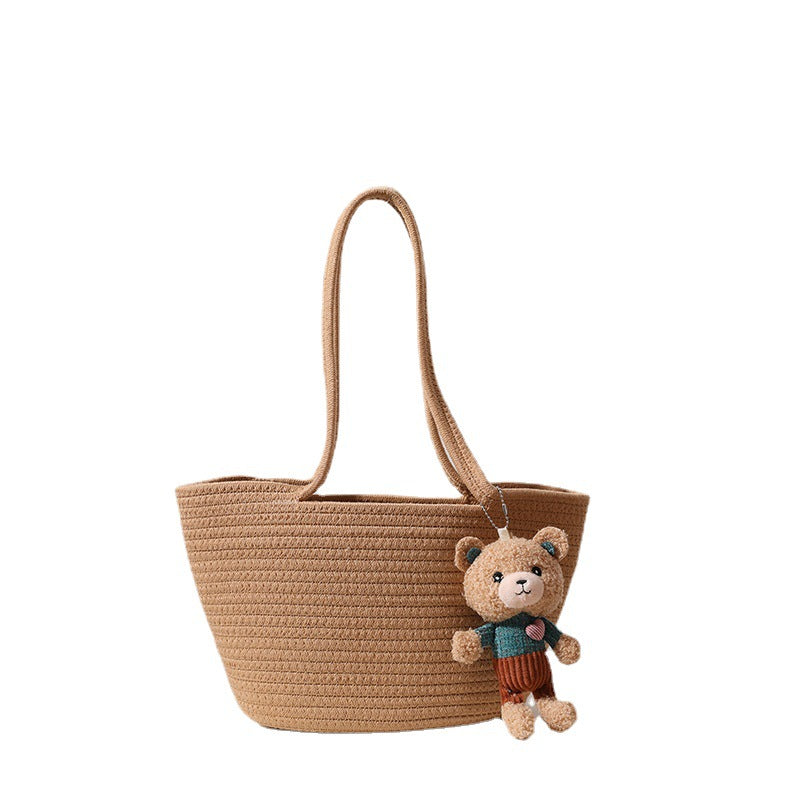 Wholesale Cute Little Bear Grass Woven Handbags